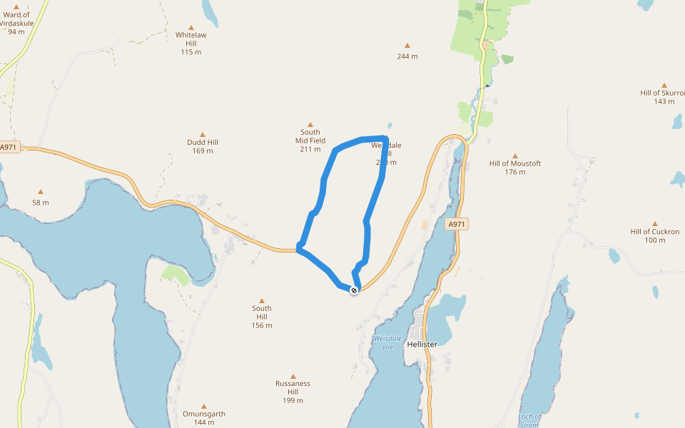Burn of Tactigill to Scord walking route map in Weisdale