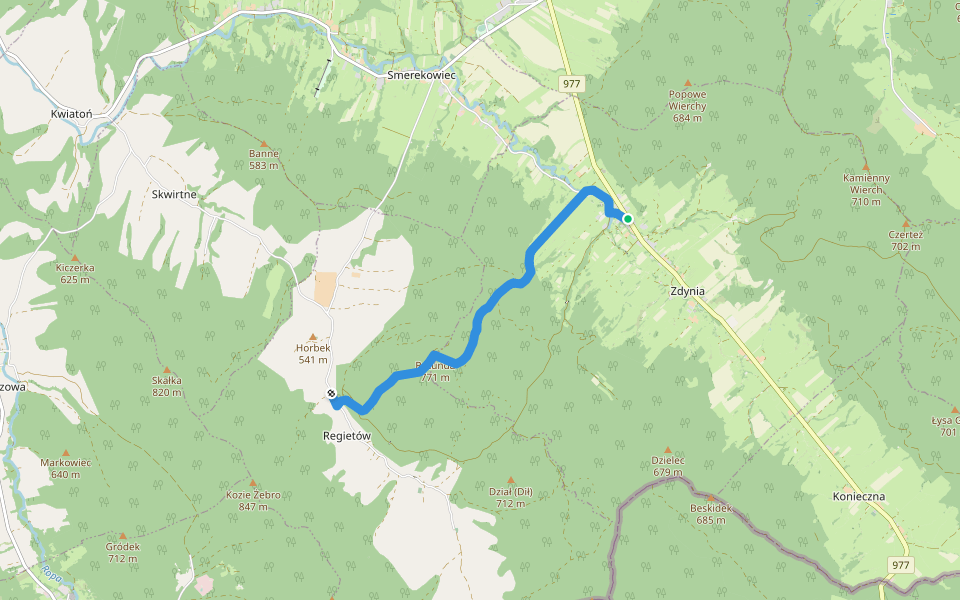 Regietów - Ług walking route map in Zdynia