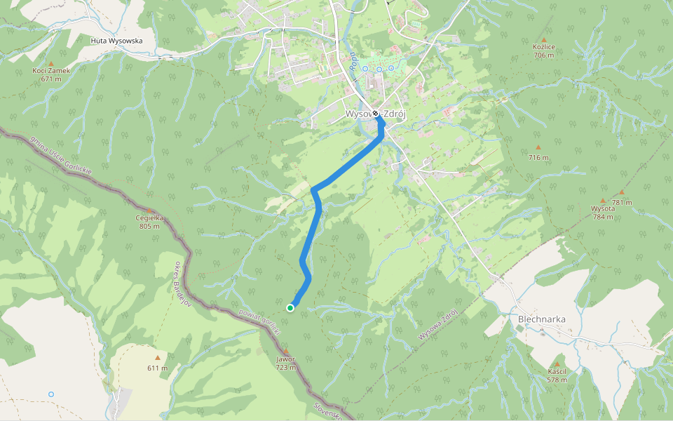 Wysowa-Zdrój - Święta Góra Jawor walking route map in Wysowa-Zdrój