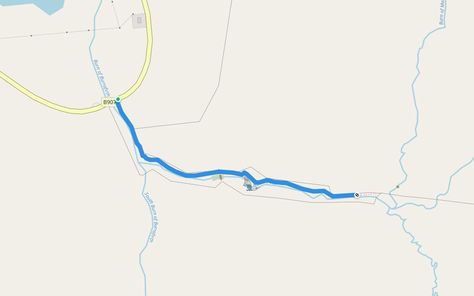 Burn of Lunket walking route map in Bixter