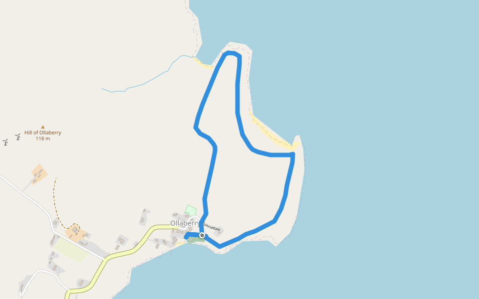 Ollaberry Back Sands walking route map in Ollaberry