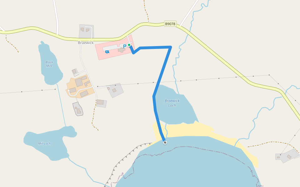 Breawick Beach walking route map in Braewick