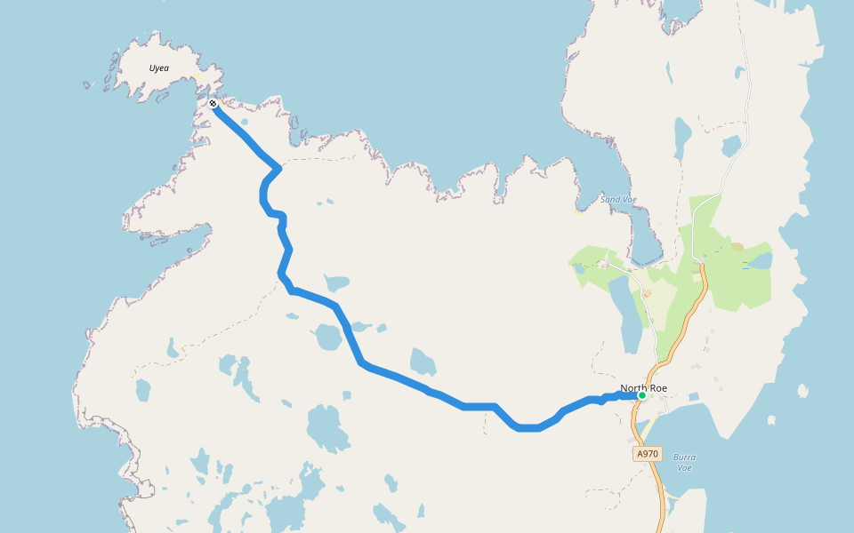 Uyea walking route map in North Roe