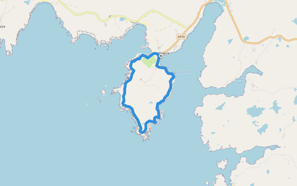 Ness of Hillswick walking route map in Hillswick