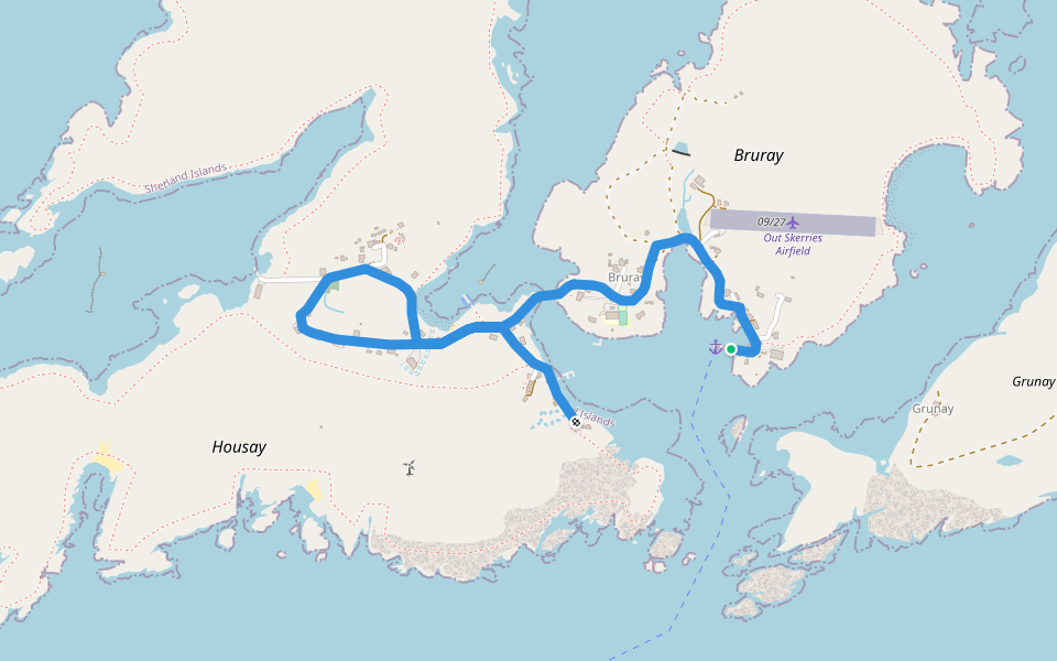 Road Walk walking route map in Out Skerries