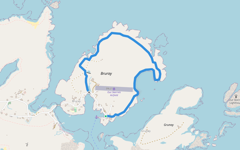 Bruray walking route map in Out Skerries