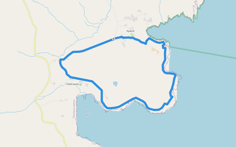 White Wife to Aywick walking route map in Aywick