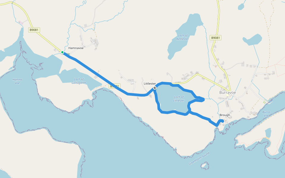 Littlester Loch walking route map in Hamnavoe