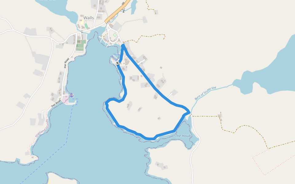 Walls Marina to Houb (saltness) walking route map in Walls