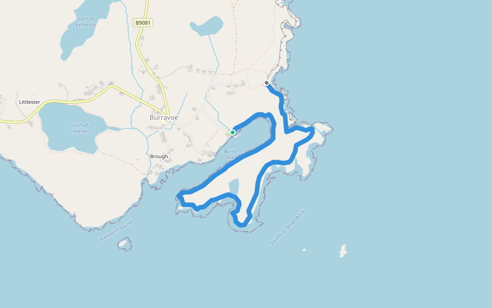 Ness of Burravoe walking route map in Burravoe