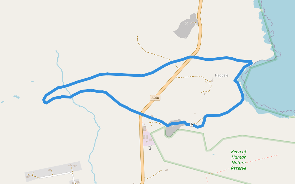 Hagdale Mill walking route map in Baltasound
