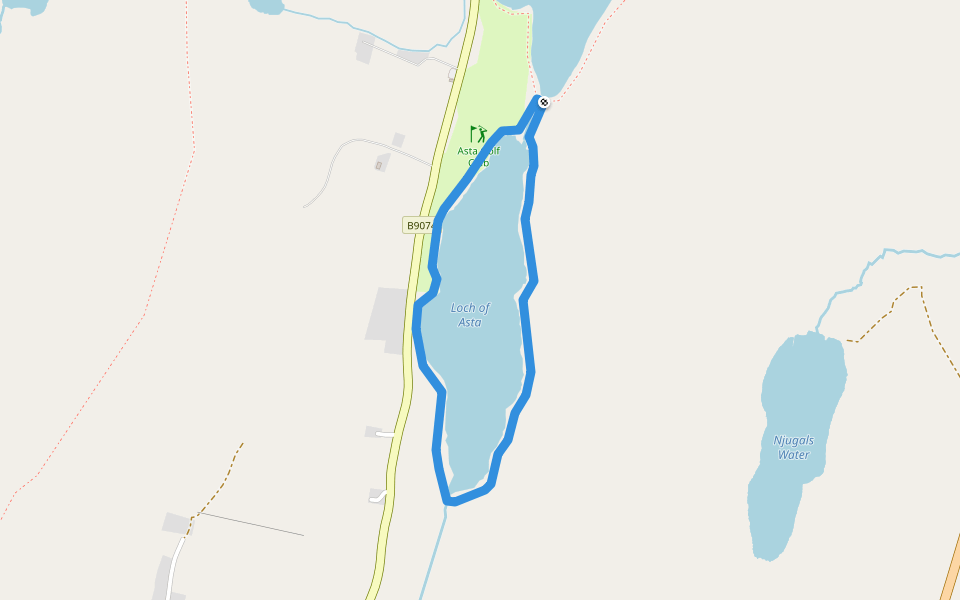 Asta Loch walking route map in Scalloway