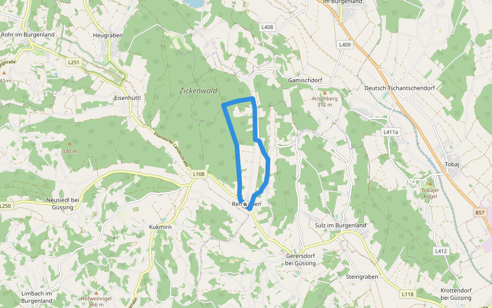 Panoramaweg Rehgraben walking route map in Gerersdorf bei Güssing