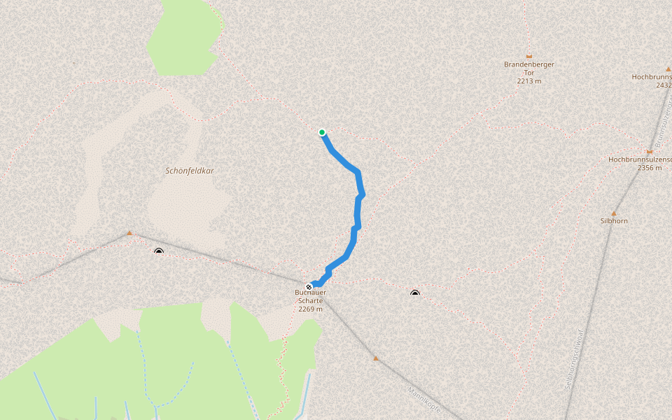 Buchauer Scharte→Schönfeldgrube walking route map in Saalfelden
