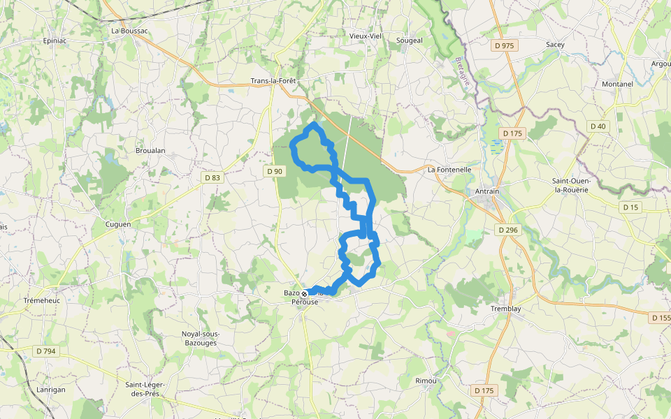 Grand tour de Villecartier walking route map in Bazouges-la-Pérouse