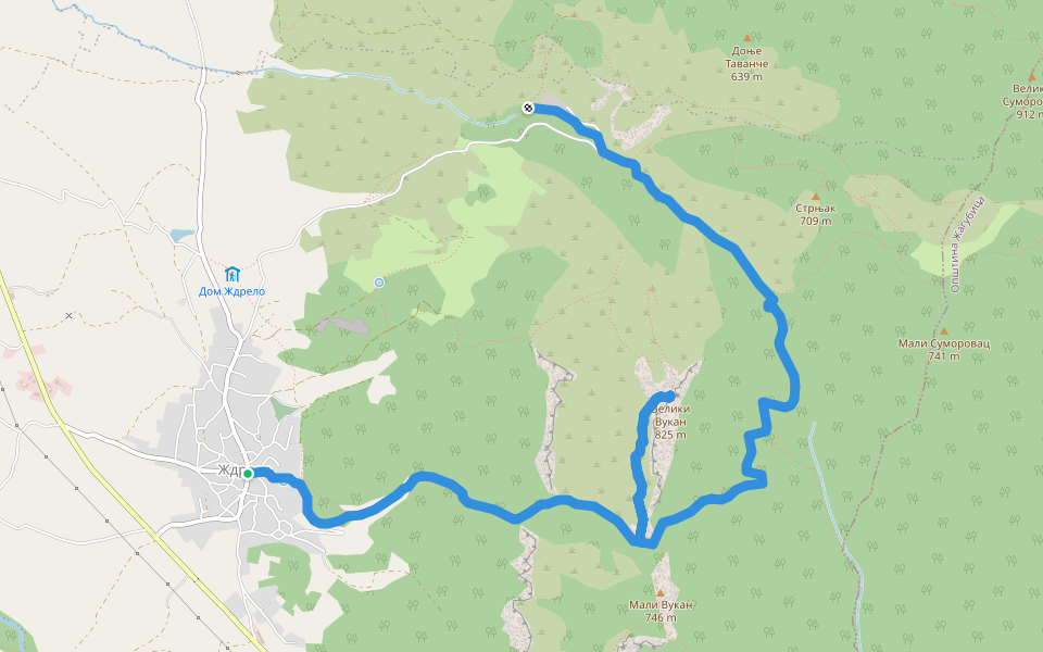 Велики Вукан од Ждрела до манастира Рашковице walking route map in Ждрело