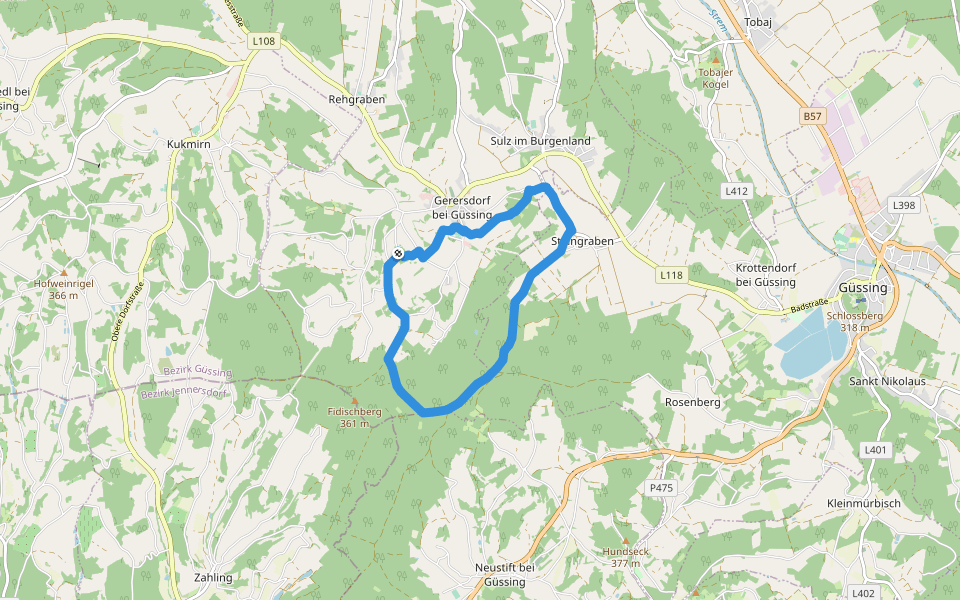 Wald- & Naturwanderweg walking route map in Gerersdorf bei Güssing