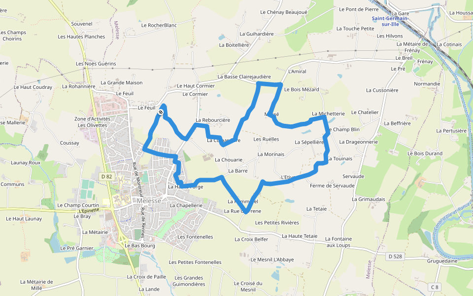 Sentier des Melessiens walking route map in Melesse