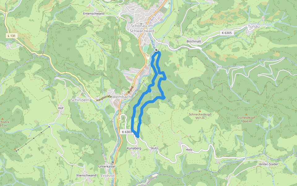 Urwaldpfad walking route map in Schönau im Schwarzwald