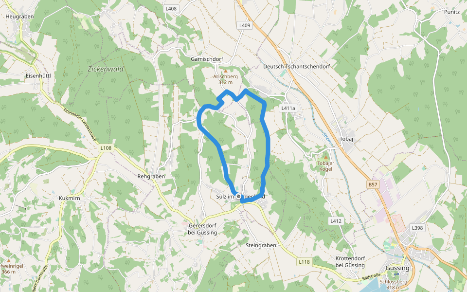 Sulzer Hotterweg walking route map in Gerersdorf bei Güssing