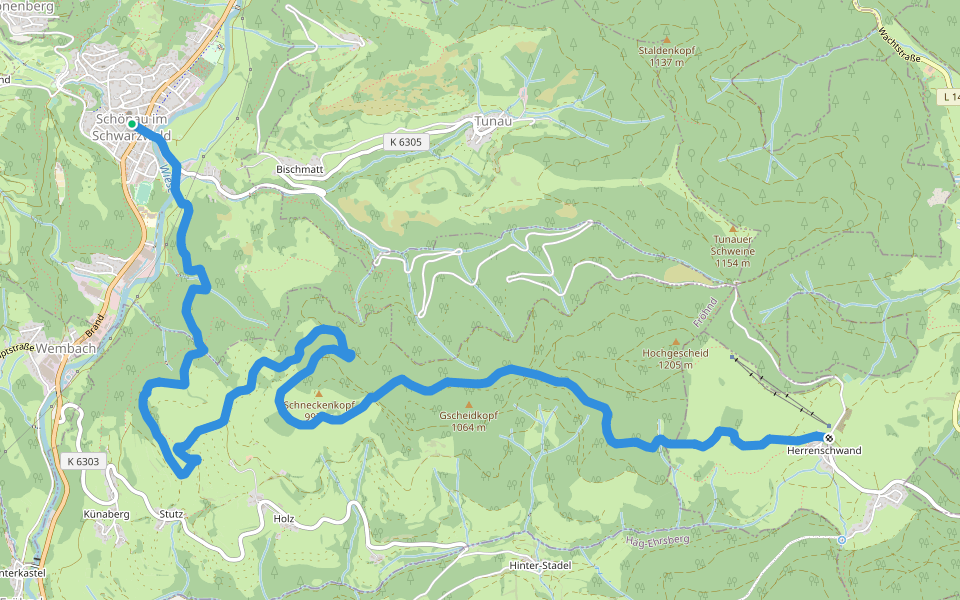 Schönau im Schwarzwald walking route map in Schönau im Schwarzwald