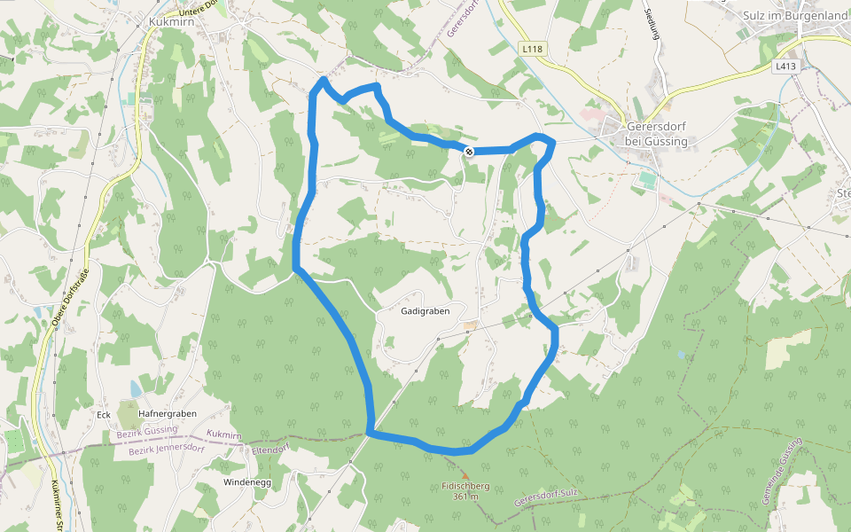 Berg- & Waldweg walking route map in Gerersdorf bei Güssing