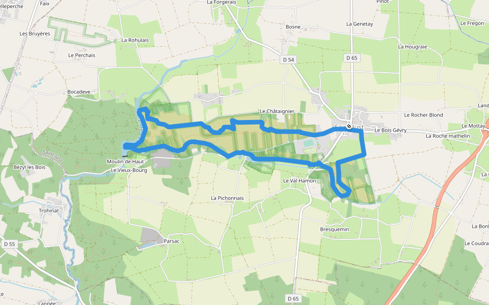 Le Ruisseau walking route map in Saint-Just