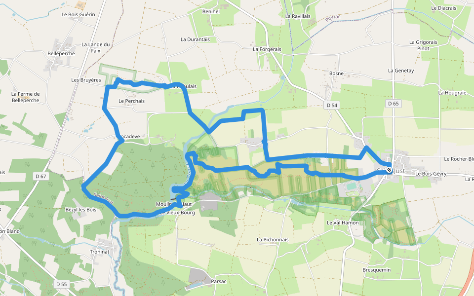 Les Fées de Tréal walking route map in Saint-Just