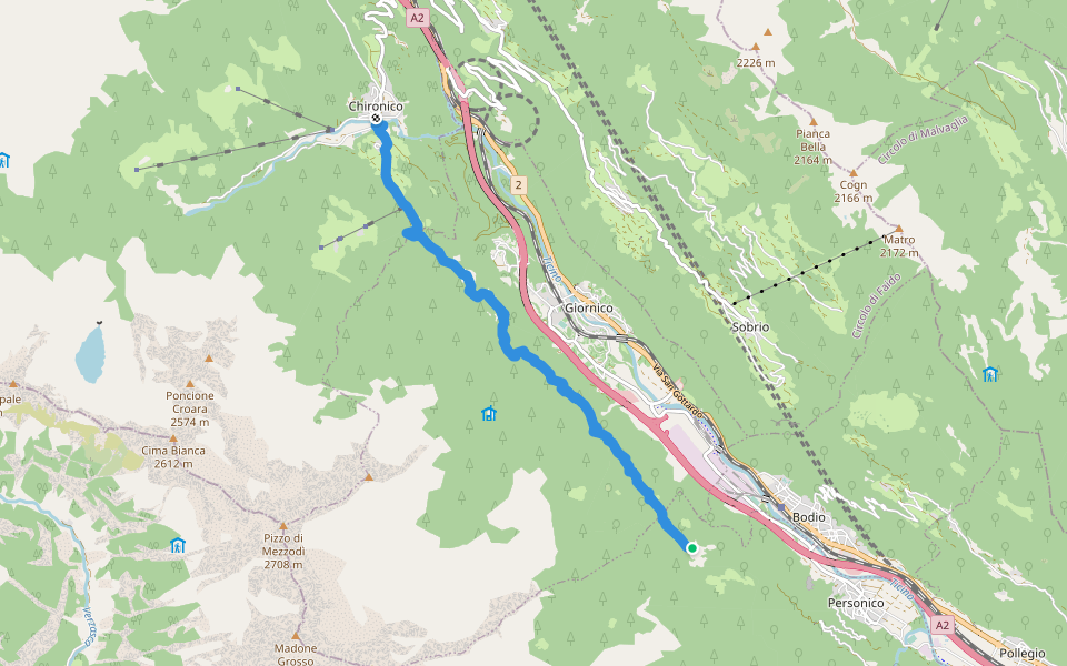 Faidàl-Chironico walking route map in Bodio
