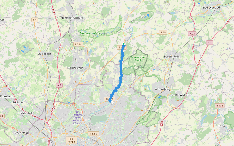 Kayhude - Poppenbüttel (K-P) Alsterwanderweg walking route map in Kayhude