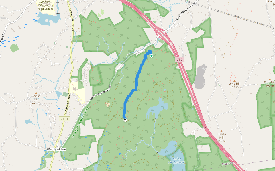 Wildwood Trail walking route map in Haddam