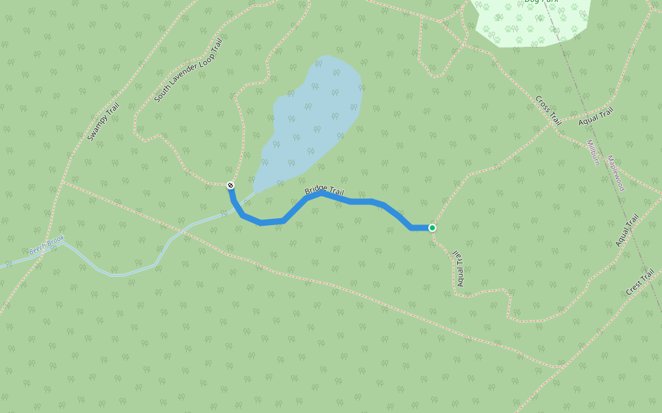 Bridge Trail walking route map in South Orange Village