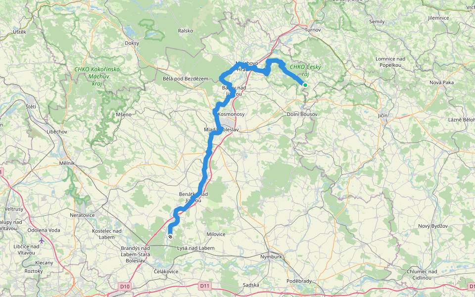 [Č] Sojovice - Mladá Boleslav - Podkost, Hrad Kost walking route map in Libošovice