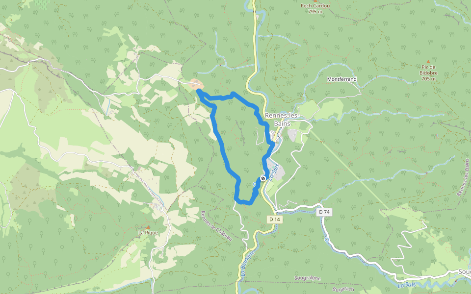 circuit du "fauteuil du diable" walking route map in Rennes-les-Bains