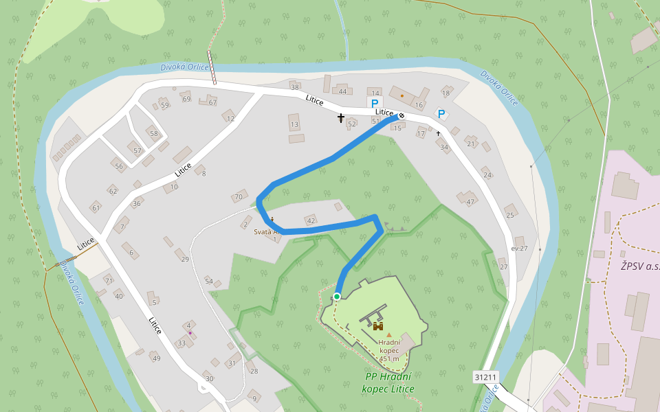 [Č] odb. Hrad Litice walking route map in Záchlumí