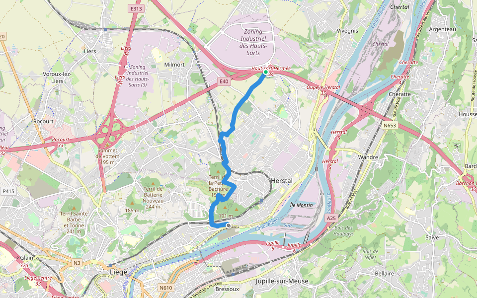 La voie des Bôtis walking route map in Herstal