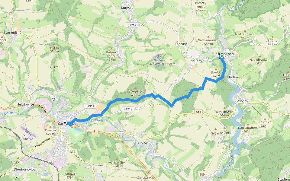 [Č] Žamberk - Klášterec walking route map in Klášterec nad Orlicí