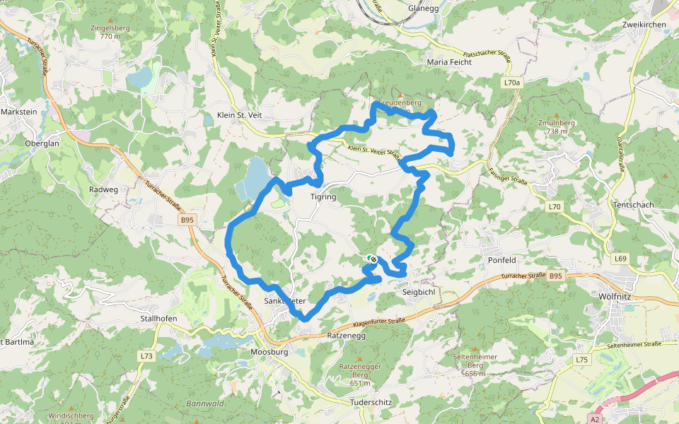 Tigring: 21 Teiche-Runde walking route map in Dellach