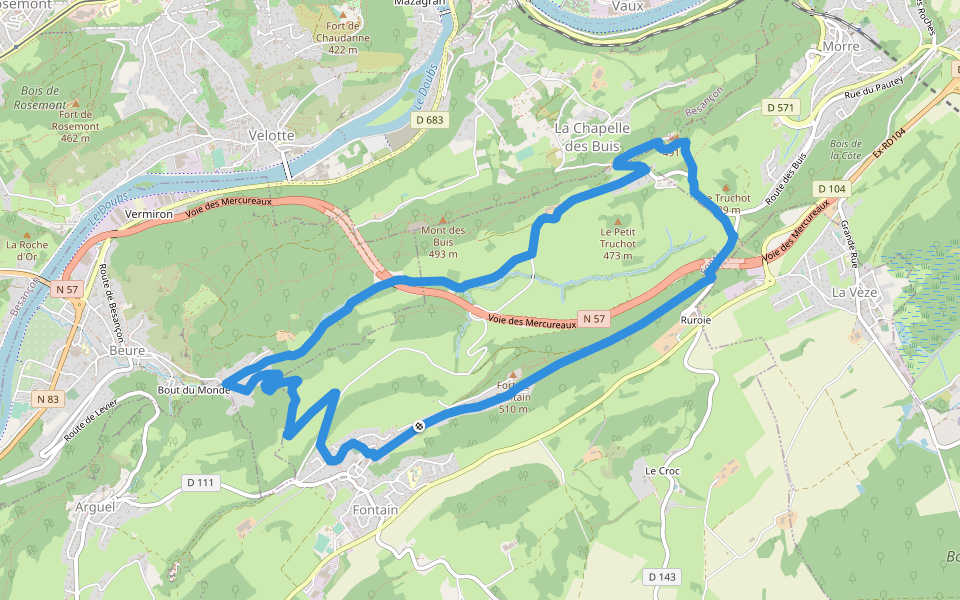 Grande Boucle de Fontain walking route map in Fontain