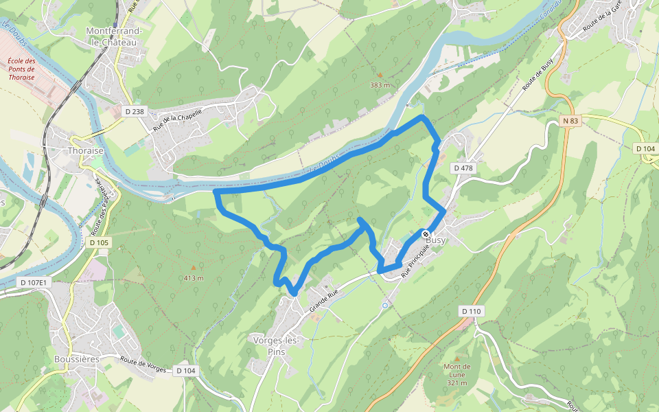 Sentier de la Pierre de Vorges walking route map in Busy