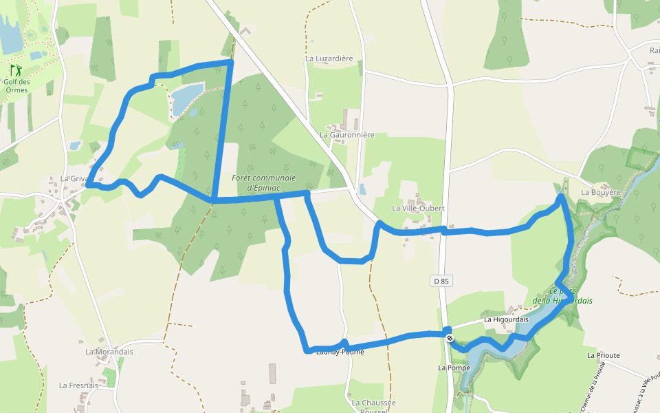 La Higourdais walking route map in Epiniac