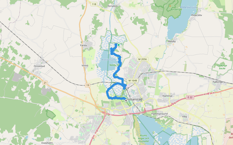 Skåneleden 6, Etapp 1: Norra Lingenäset - Kristianstad walking route map in Kristianstad