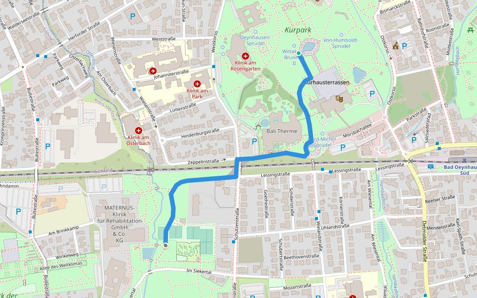 Nordic Walking-Verbindungsweg Kurpark - Siekertal walking route map in Bad Oeynhausen