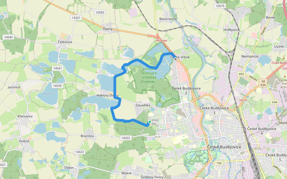 České Vrbné (konečná MHD)- sídliště Máj (konečná MHD) walking route map in České Budějovice