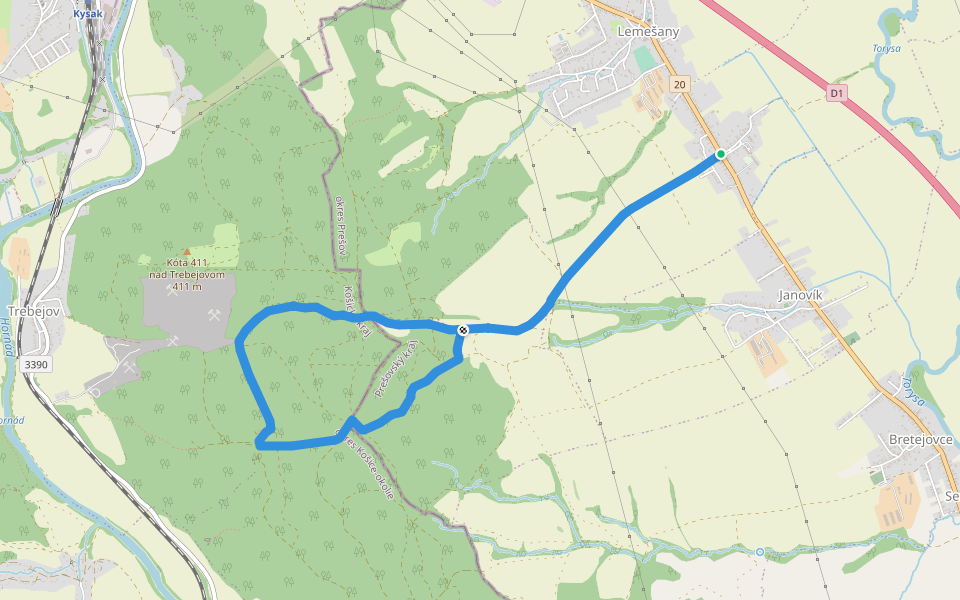 Lemešanská špacírka walking route map in Lemešany