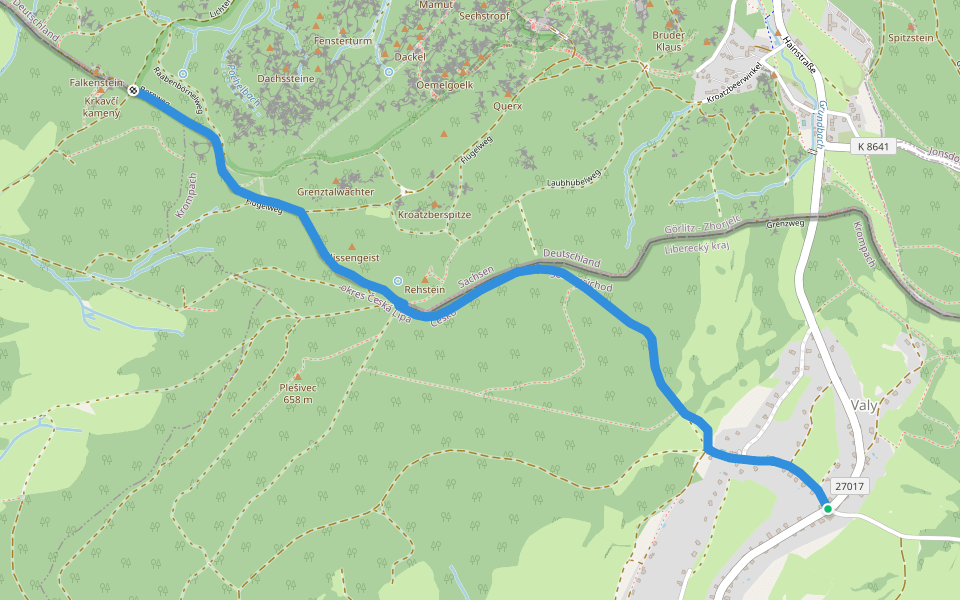 [Z] Krkavčí kameny - Valy walking route map in Krompach