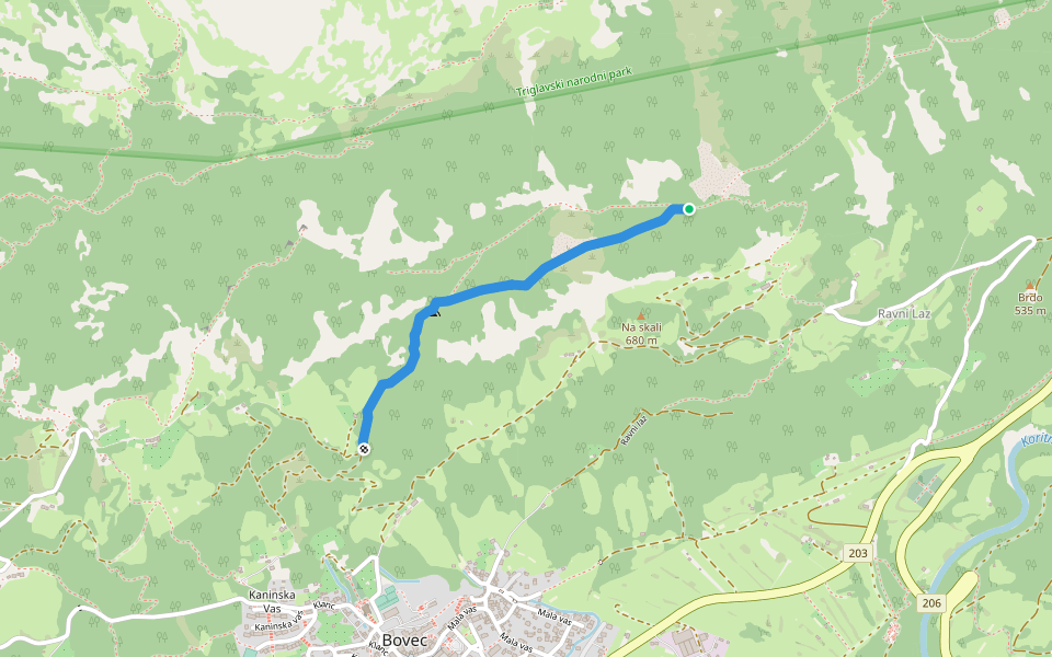 Hiking route B3c walking route map in Bovec