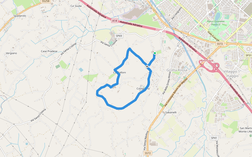 Colle di Covignano walking route map in Rimini