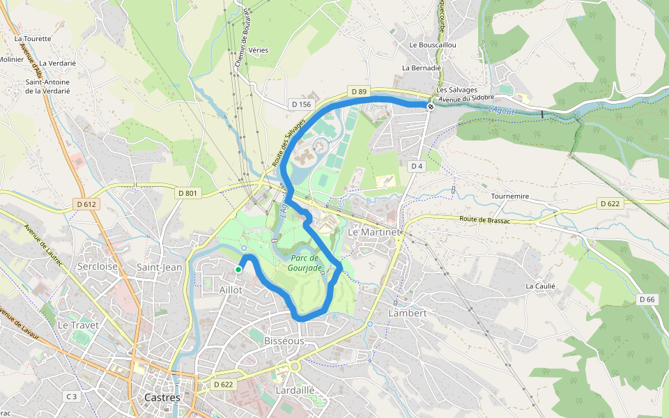 Cheminement La Bouriatte - L'Archipel - Les Salvages walking route map in Castres