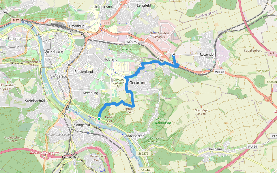 Würzburgs Stadtgrenze, 7. Teil walking route map in Würzburg